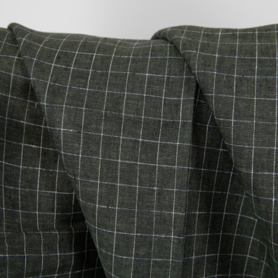 Linstoff mørkegrønt-hvitt rutete for å sy klær og hjemmetekstiler
