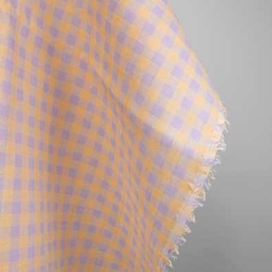 Linstoff med lilla og gult ruter 150cm bredt