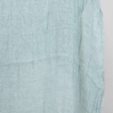 Linstoff gjennomsiktig vevd av mint og blågrønt garn, melange, vasket