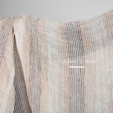 Linstoff med brune striper gjennomsiktig vasket 145cm bredt