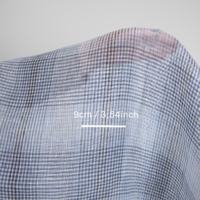 Linstoff blå rutete gjennomsiktig 150cm bredt