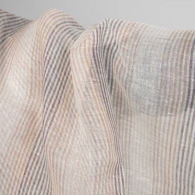 Linstoff med brune striper gjennomsiktig, løstvevd, lett