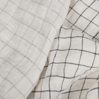 Linstoff hvit rutete tosidig vasket