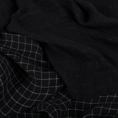 Linstoff svart rutete tosidig vasket