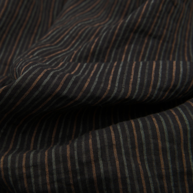 Linstoff mørkegrått grønlig stripete vasket