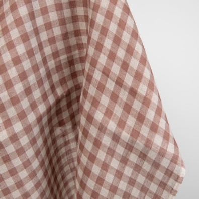 Linstoff brun-grå rutete 150cm bredt