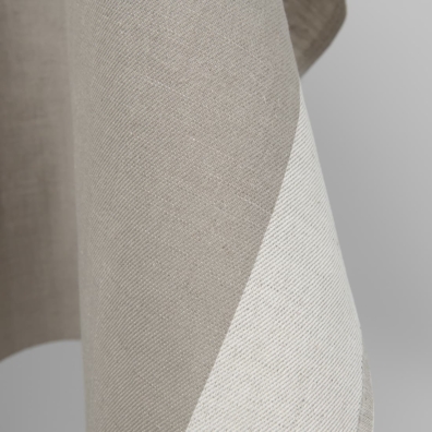 Halvlinstoff med gråbrune striper 180cm bredt