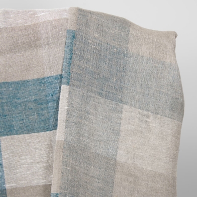 Linstoff i natur- og turkisfargede ruter, tosidig, dobbeltlag