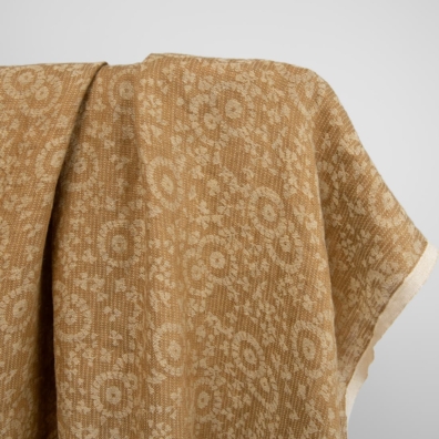 Linstoff jacquard gulbrun vasket, mykt, skånsomt