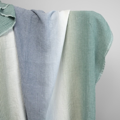 Bomull-hamp stoff blågrønn ”vaffel” vasket