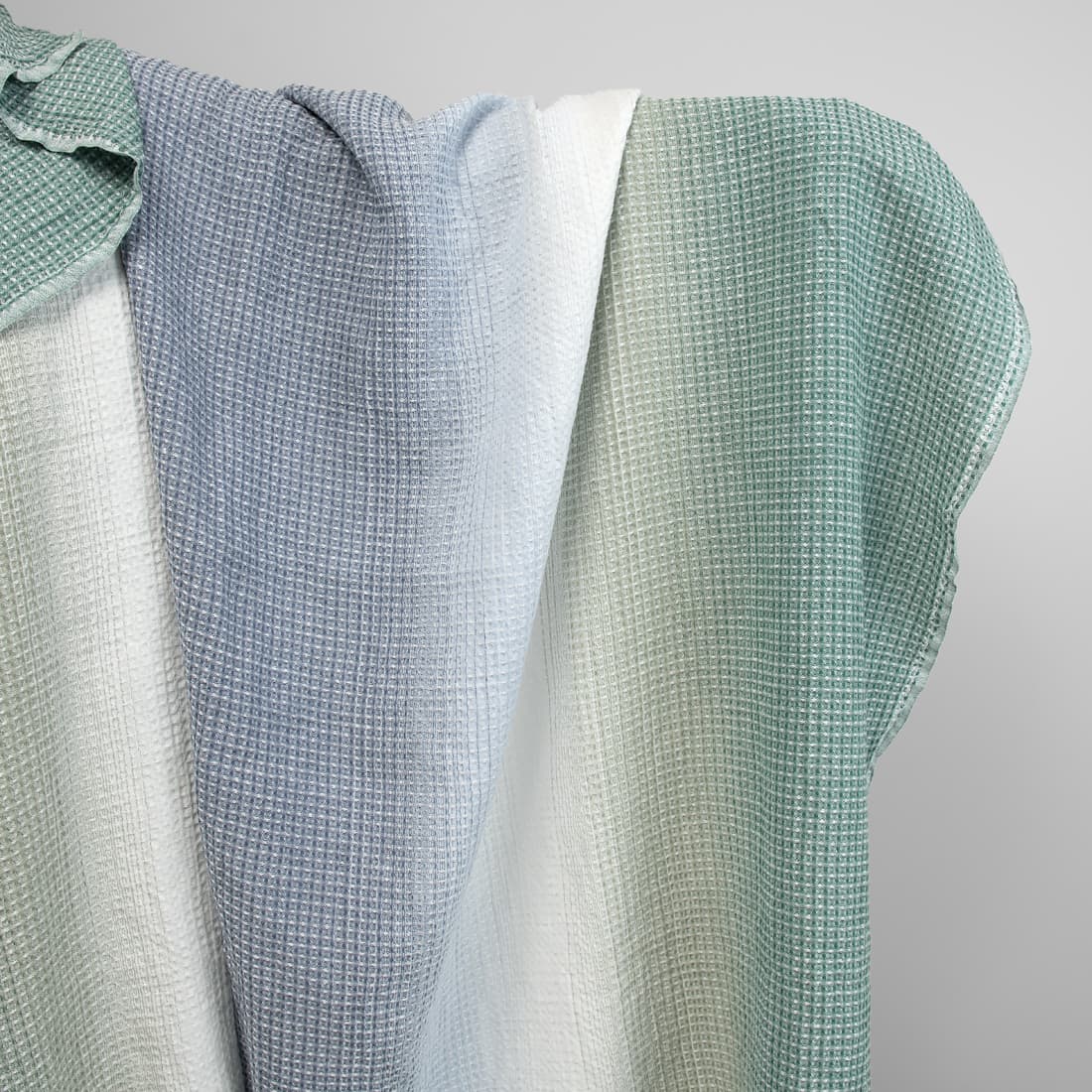 Bomull-hamp stoff blågrønn ”vaffel” vasket