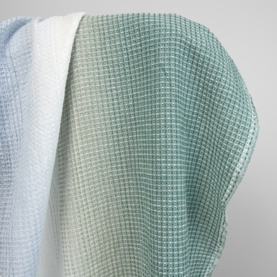 Bomull-hamp stoff blågrønn ”vaffel” vasket, mykt, skånsomt