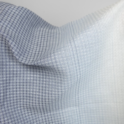 Bomull-hamp ”vaffel” stoff vevd av mørkegrønn, gammelgrønn, melkehvit (gulhvit) og blågrått garn