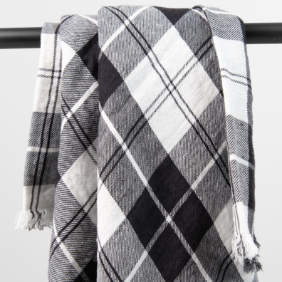 MINGA lin skjerf kanllhvitt-svart rutete