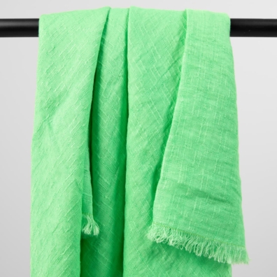 LOLITA knallgrønt lin skjerf med striper, frynser på alle kanter