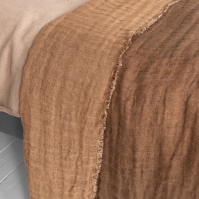 Brunt lin sengeteppe dobbeltsidig, dobbeltlags