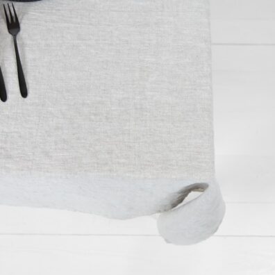 Lin duk hvitt-naturlig grå melert