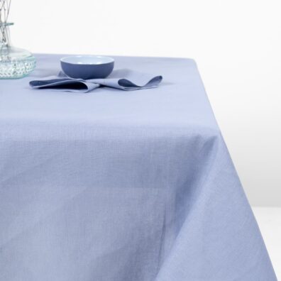 Himmelblå duk med hullmønster av lin-bomull stoff