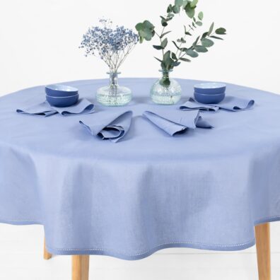 LUNA rund (oval) himmelblå halvlin duk