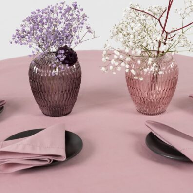 LUNA rund (oval) syrin lin-bomull blek duk med hullmønster og matchende servietter