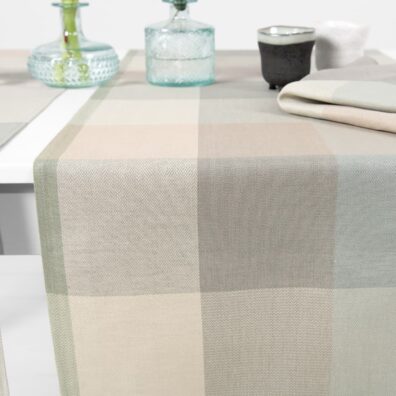 Halvlin bordløper grønnlig rutete, småmønstret