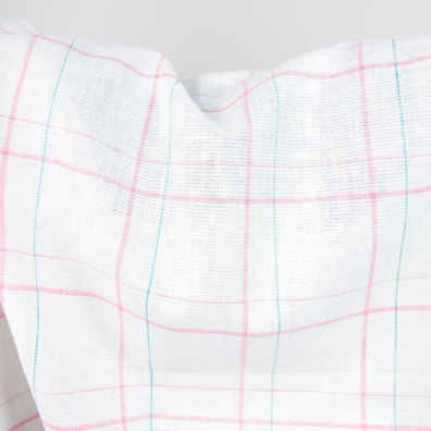 Rosa, grønt, melkehvit rutete linstoff