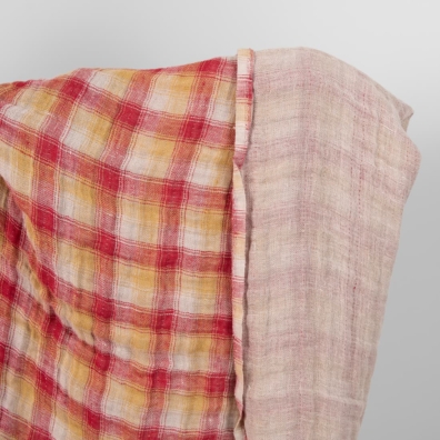 Linstoff med røde ruter tosidig dobbeltlag vasket