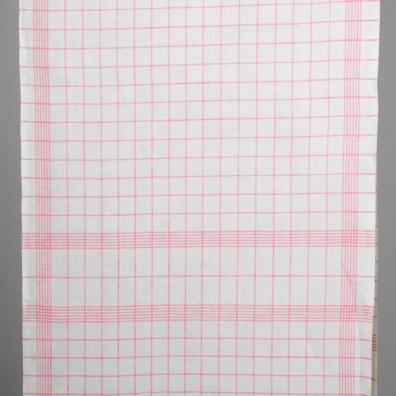 Hvitt håndkle linstoff med rosa ruter