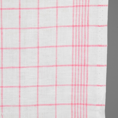 Knallhvitt håndkle linstoff med rosa ruter 60cm bredt