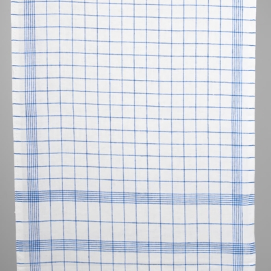 Hvitt håndkle linstoff med blå ruter