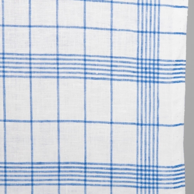 Knallvitt håndkle linstoff med blå ruter 60cm bredt