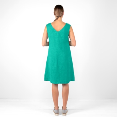Knallgrønn lin kjole med fordypet V-utringning bak