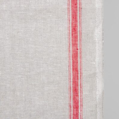 Lysegrått håndkle linstoff med røde striper 50cm bredt