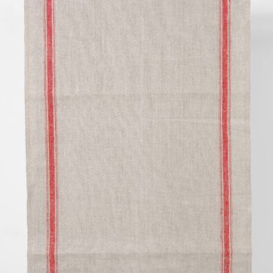 Naturlig farget håndkle linstoff med røde striper