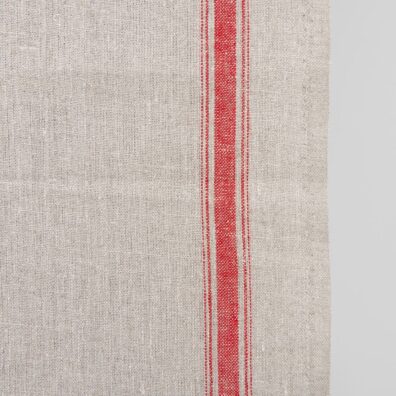Naturlig farget håndkle linstoff med røde striper 50cm bredt