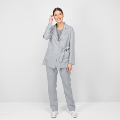 Grå linjakke melange, vevd garn i to blågrå nyanser