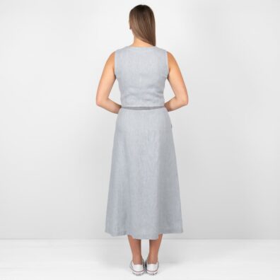 Grå linskjørt mellomlang i A-silhuett