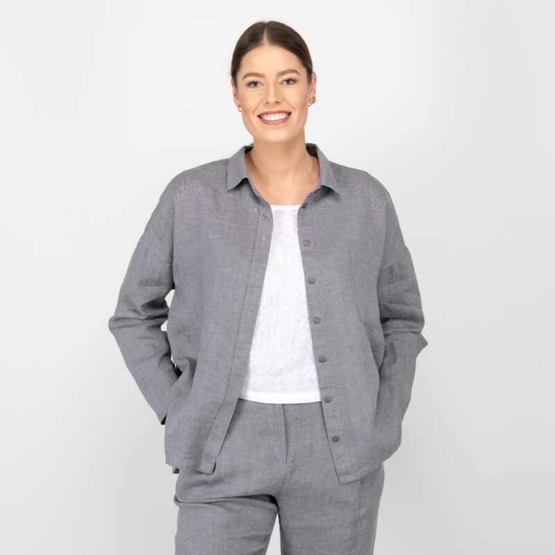 ODILE m&oslash;rkegr&aring; linbluse