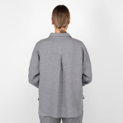 Mørkegrå linbluse / skjortebluse med sideslidser