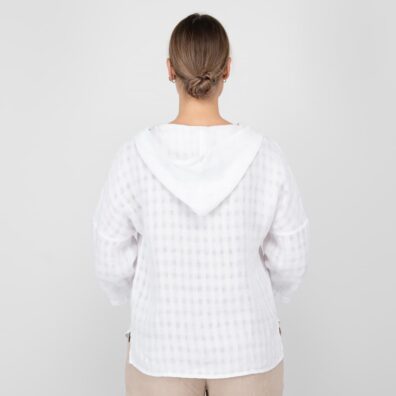 Hvit linbluse med hette