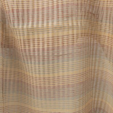 Linstoff stripete gjennomsiktig, vevd av beige, brunrødt, grønngrått og guloransje garn