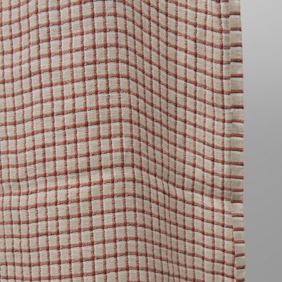 Linstoff naturgrå-rød rutete vasket, mykt, skånsomt