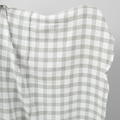 Lin-bomullsstoff knallhvitt-grønngrå rutete vaffel vasket