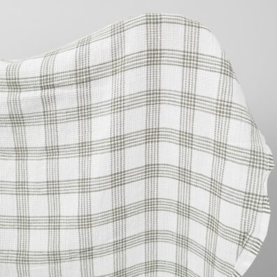 Lin-bomullsstoff knallhvitt-grønngrå rutete vaffel vasket, mykt, skånsomt