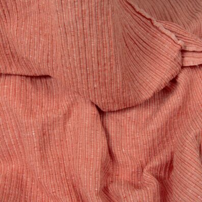 Lin-bomull stoff rød-hvit stripet vasket 170cm bredt