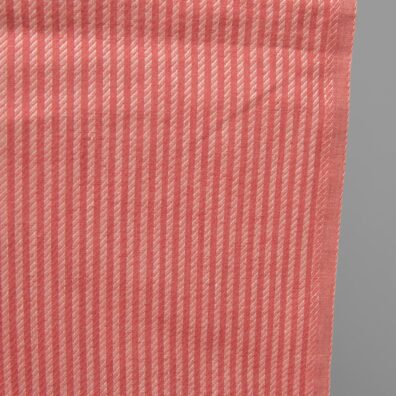 Stripete linstoff vevd av hvitt og mørkrosa garn