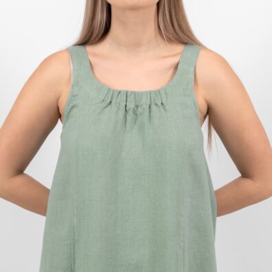 Grønnaktig linkjole med brede stropper