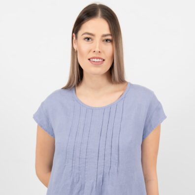 Himmelblå linkjole med plissering foran