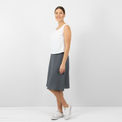 Grå linskjørt knelangt