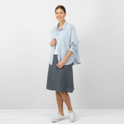 Linskjørt mørk blågrå-mørk metallgrå melert